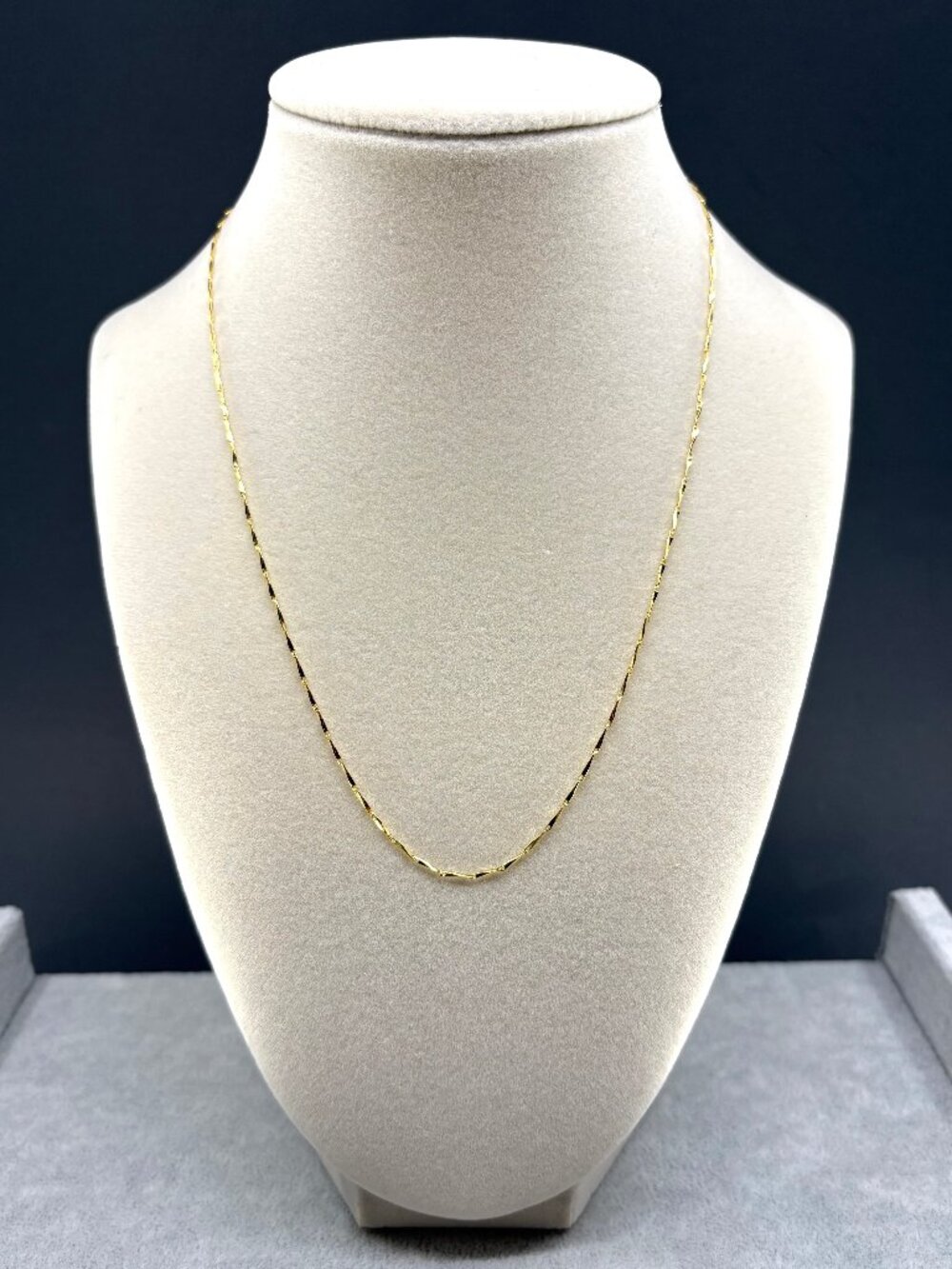 18K Yellow Gold Plated 999 Silver 1mm Melon Seed Chain Necklace 45cm 2.09g